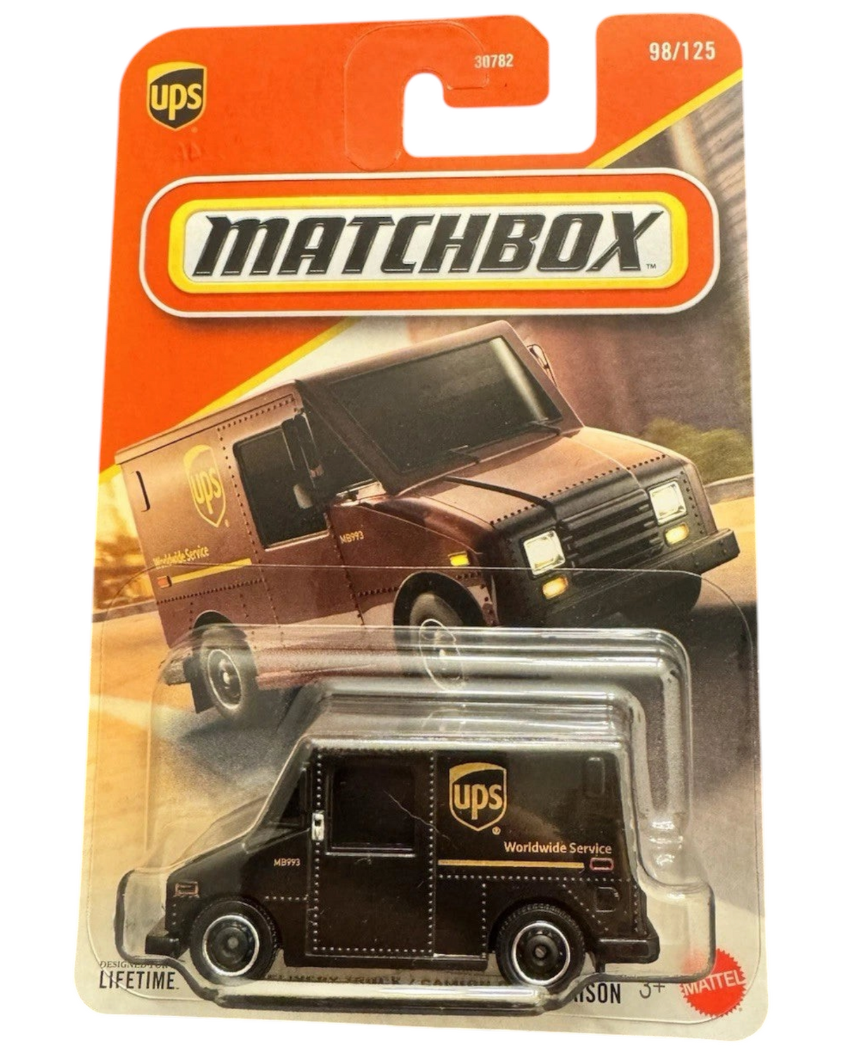 More Than Diecast Matchbox UPS delivery truck in brown, 1:64 scale die-cast collectible vehicle in original packaging.