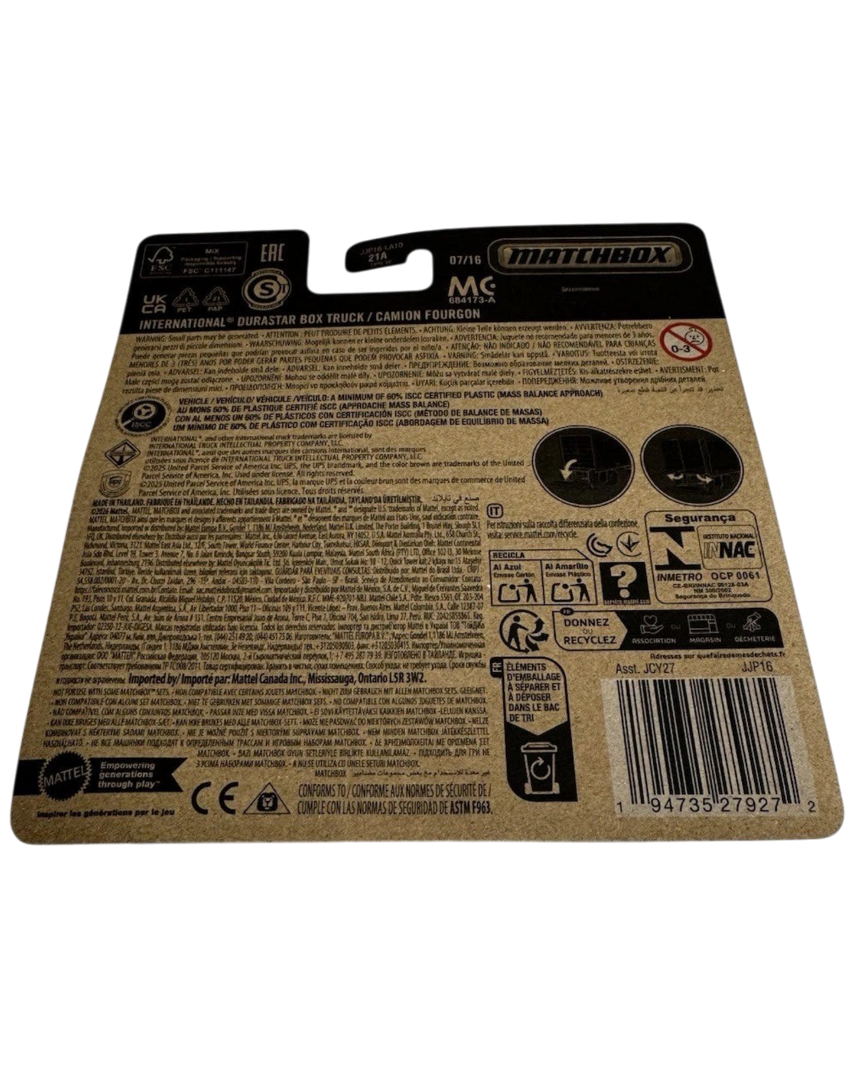 More Than Diecast Matchbox UPS International DuraStar Box Truck packaging back view with product information