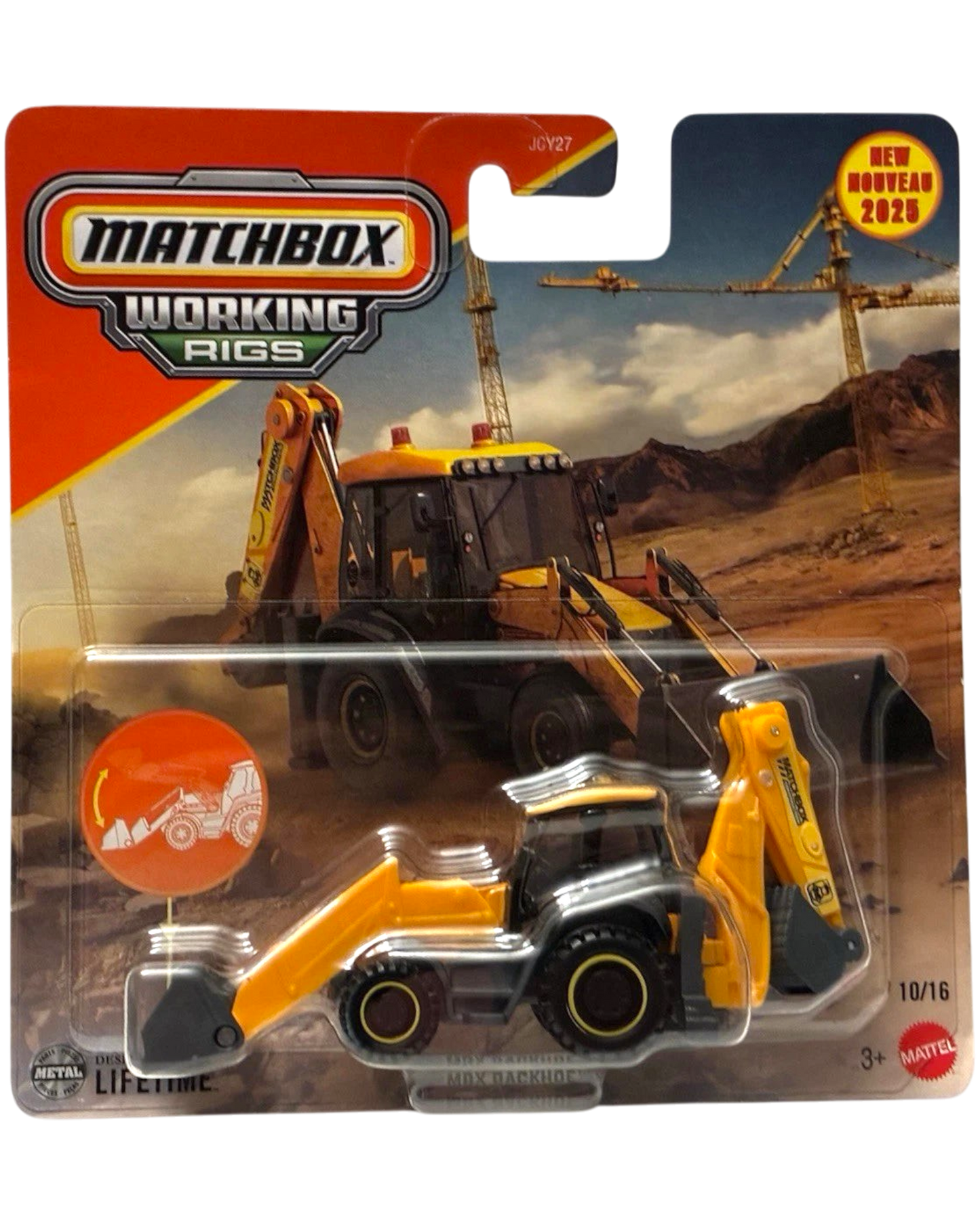 More Than Diecast 2025 Matchbox MBX Backhoe yellow die-cast construction vehicle in original blister pack packaging