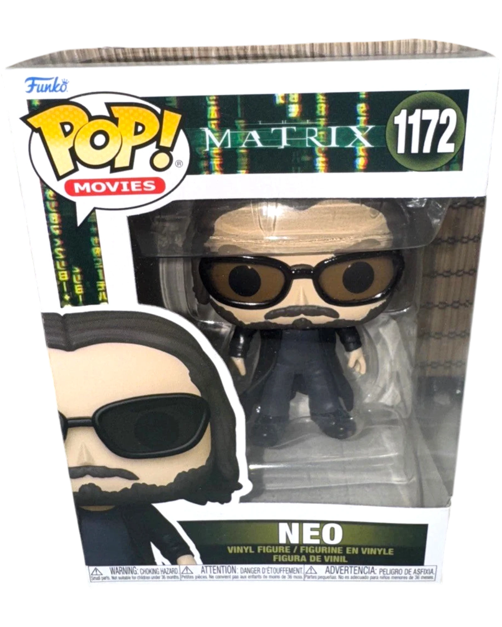More Than Diecast The Matrix 2021 Funko Pop Movies #1172 Neo vinyl figure in box. Features Neo with sunglasses, beard, and trench coat.
