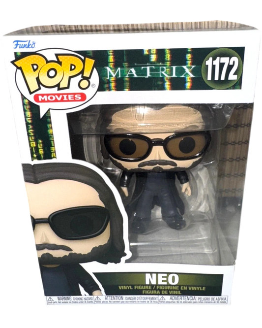 More Than Diecast The Matrix 2021 Funko Pop Movies #1172 Neo vinyl figure in box. Features Neo with sunglasses, beard, and trench coat.