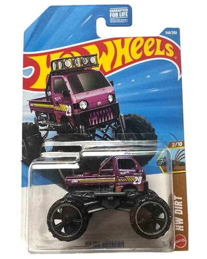 More Than Diecast Hot Wheels Mazda Autozam 1:64 die-cast truck in purple with off-road tires and roof light bar