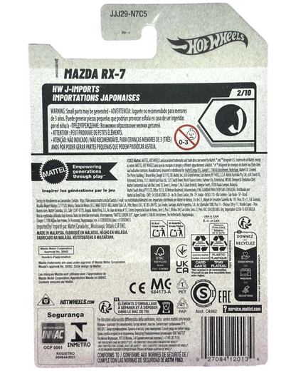 Back of More Than Diecast 2026 Hot Wheels Mazda RX-7 J-Imports purple diecast car packaging