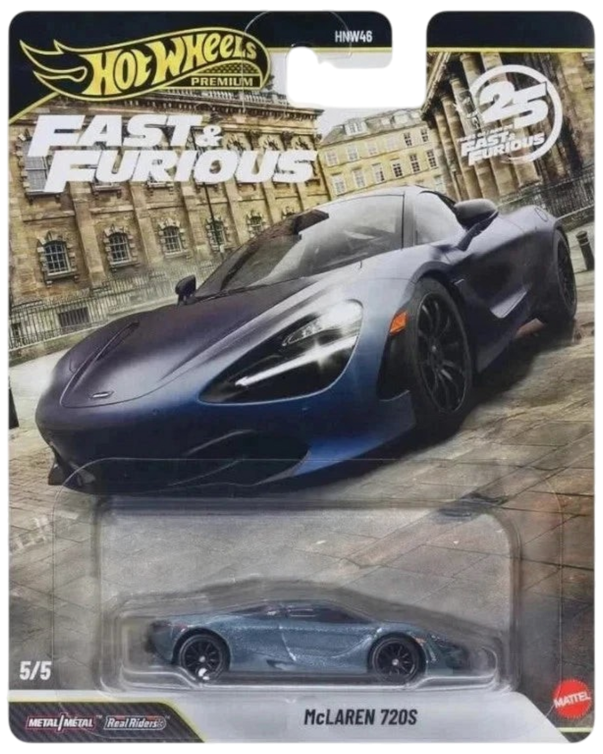 More Than Diecast Hot Wheels Premium Fast & Furious 25th Anniversary McLaren 720S diecast car in blister packaging
