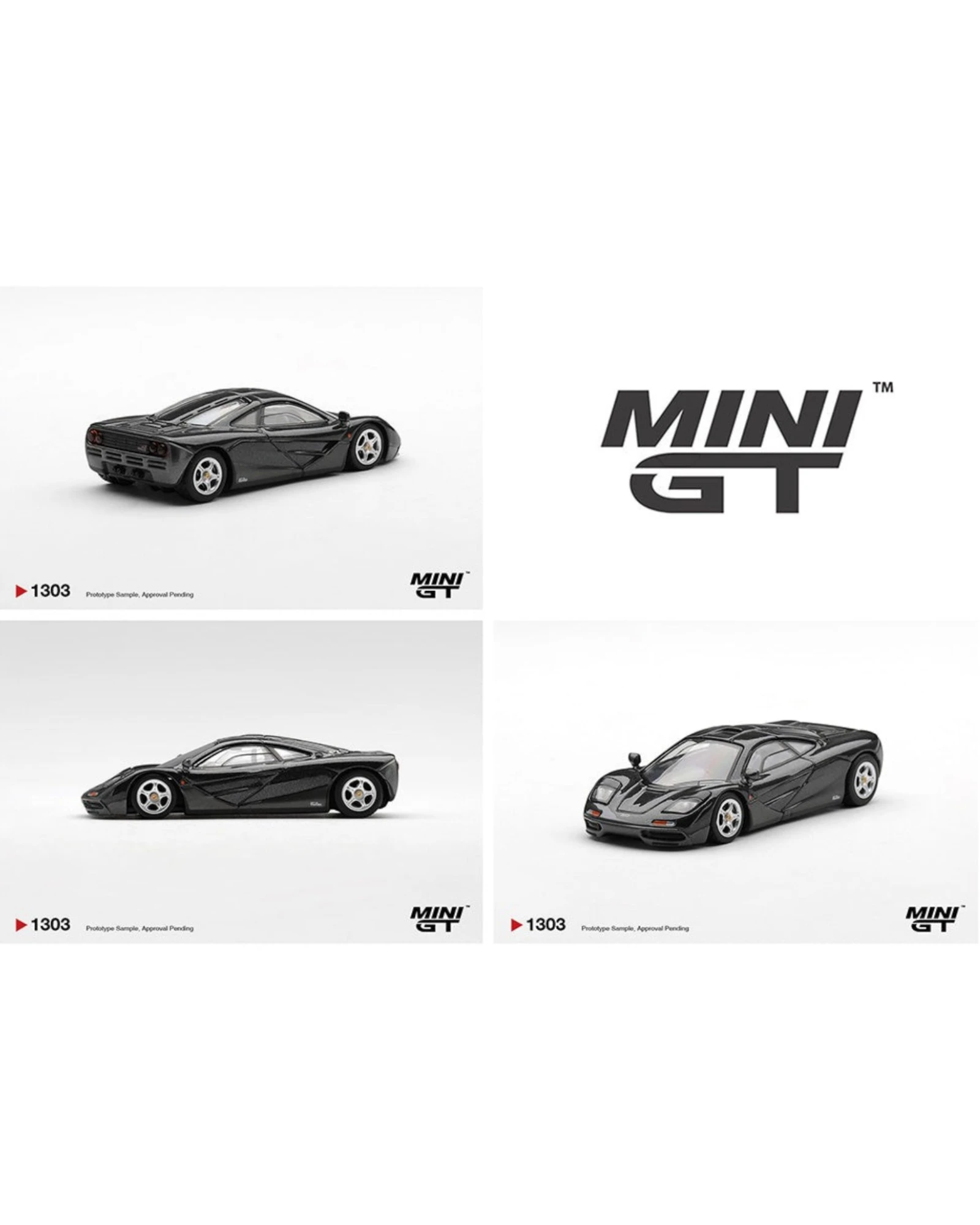 More Than Diecast Mini GT 1:64 McLaren F1 diecast model car in blue black metallic finish.