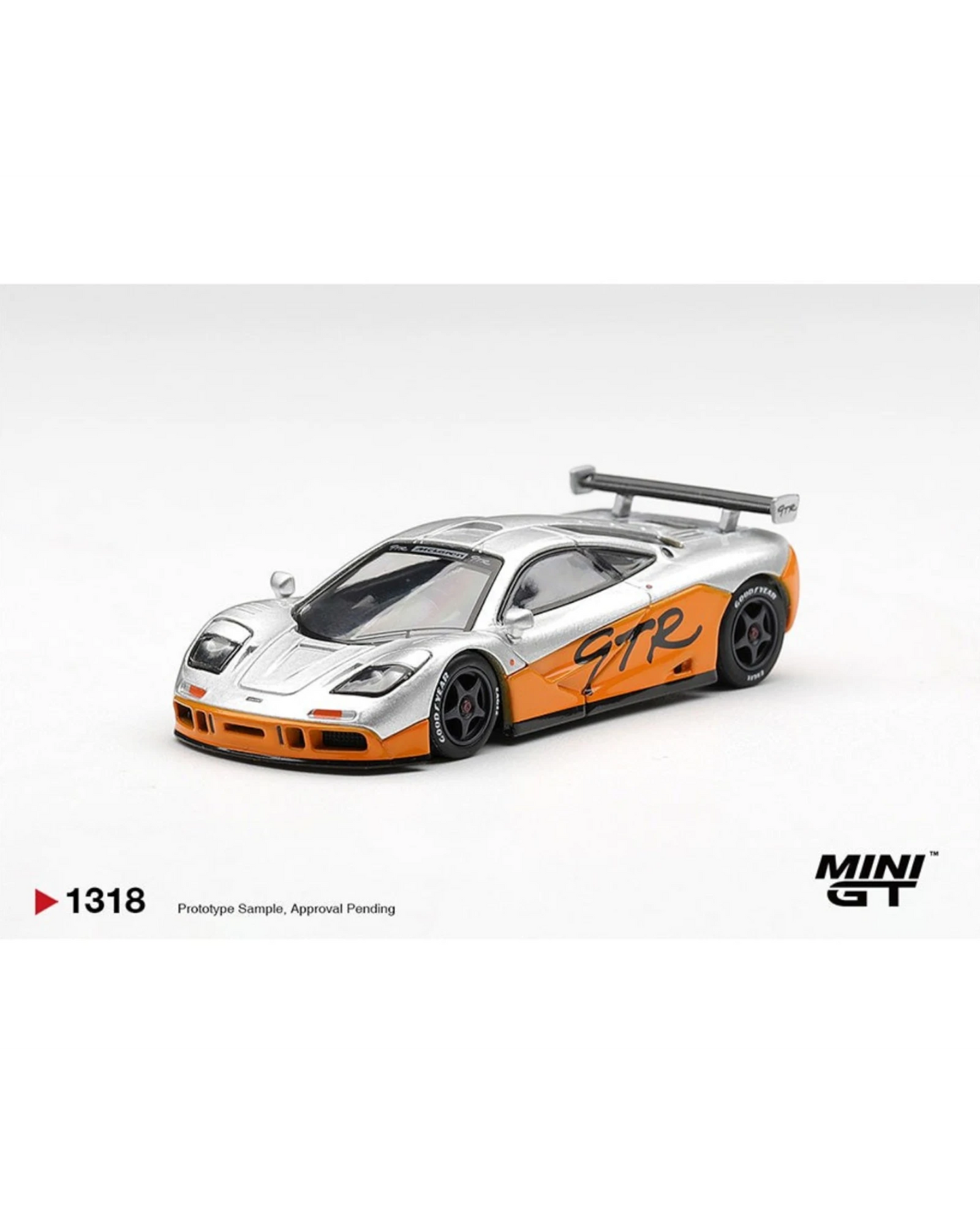 More Than Diecast Mini GT 1:64 scale silver and orange McLaren F1 GTR 1995 model car