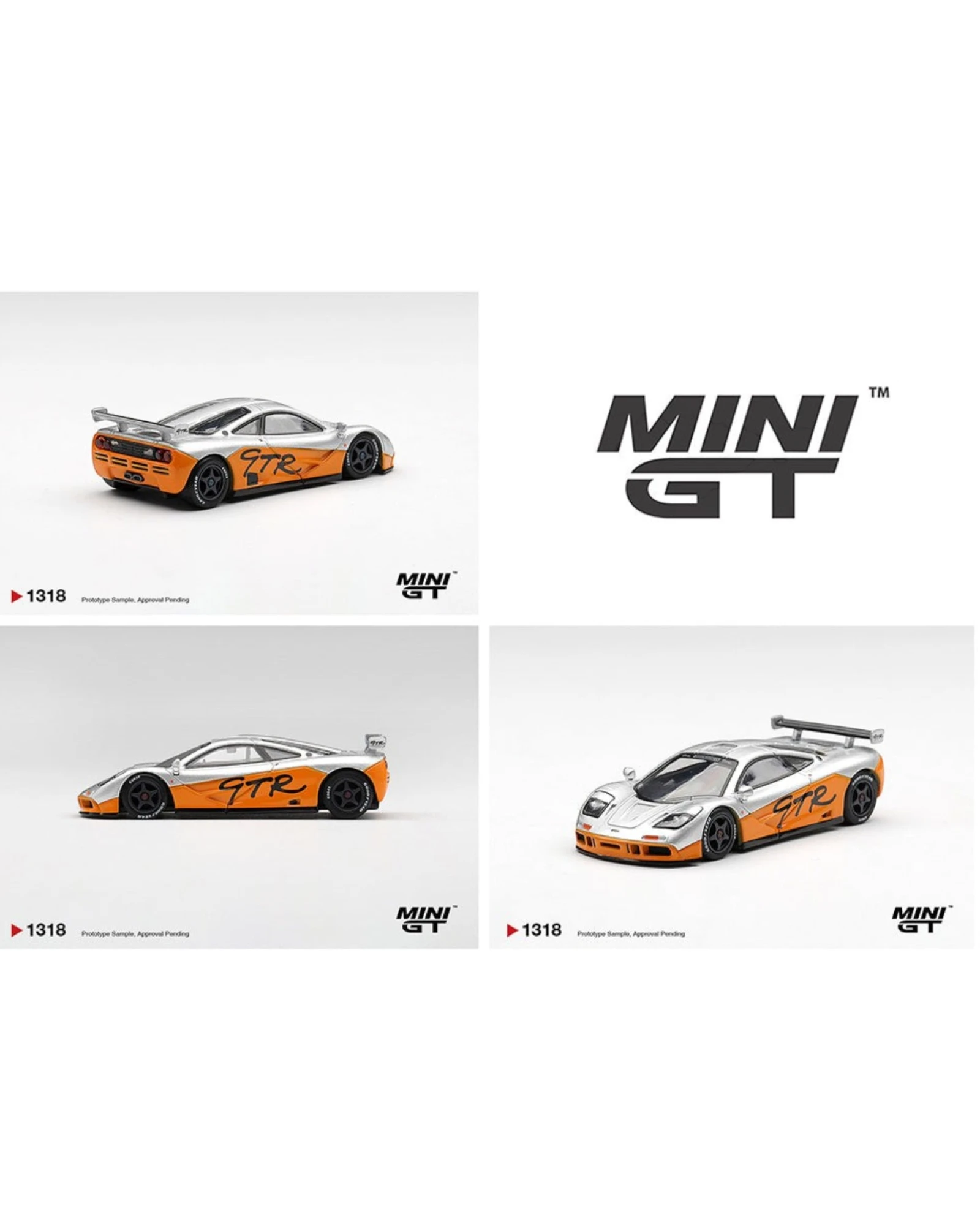 More Than Diecast Mini GT 1:64 McLaren F1 GTR 1995 silver and orange diecast model car