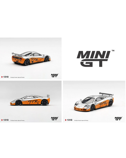More Than Diecast Mini GT 1:64 McLaren F1 GTR 1995 silver and orange diecast model car