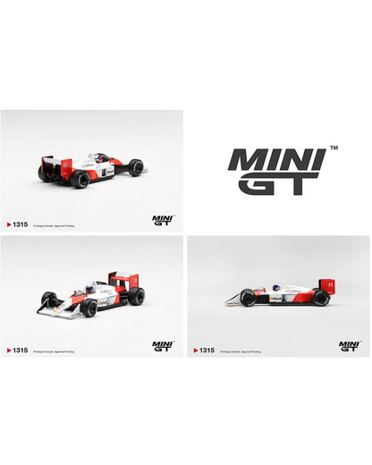 More Than Diecast 1:64 scale model of the McLaren MP4/4 F1 car, #11, in white, red, and black with sponsor decals.