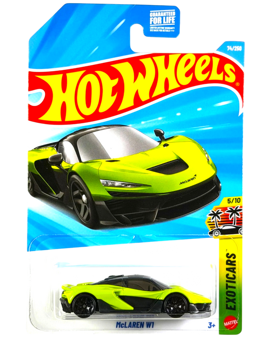 More Than Diecast Hot Wheels 2026 McLaren W1 green die-cast car in original blister card packaging