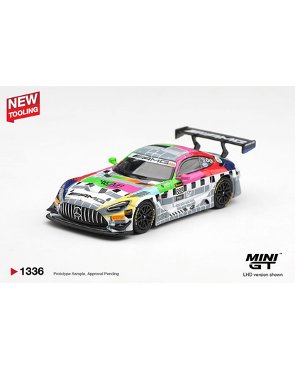 More Than Diecast Mini GT Mercedes-AMG GT3 #888 Bathurst 12 Hour 2025 diecast car with vibrant multi-colored livery