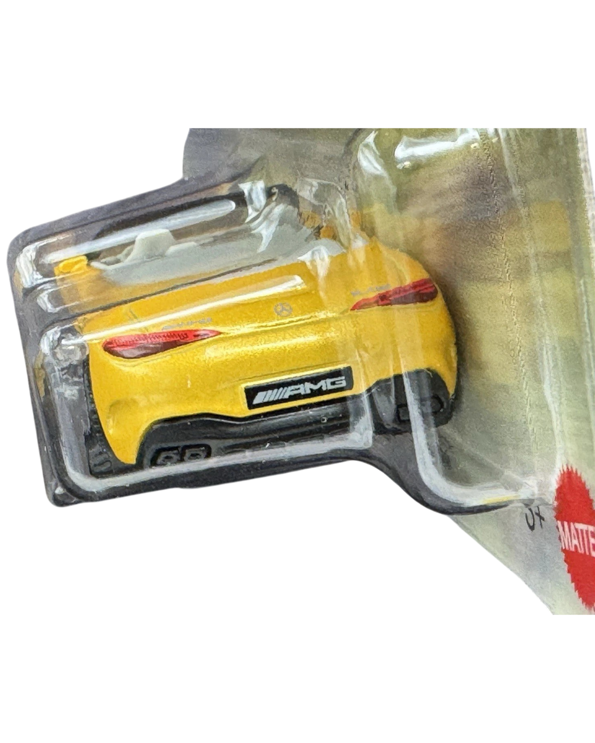 More Than Diecast yellow Mercedes-AMG SL 63 1:64 scale die-cast car in original blister packaging, rear view