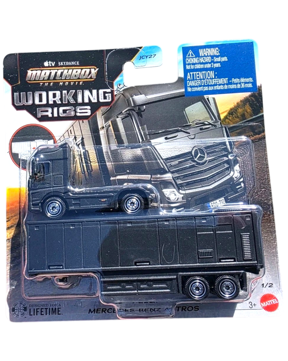 More Than Diecast Matchbox Mercedes-Benz Actros trailer truck from The Movie Working Rigs series in 1:64 scale.
