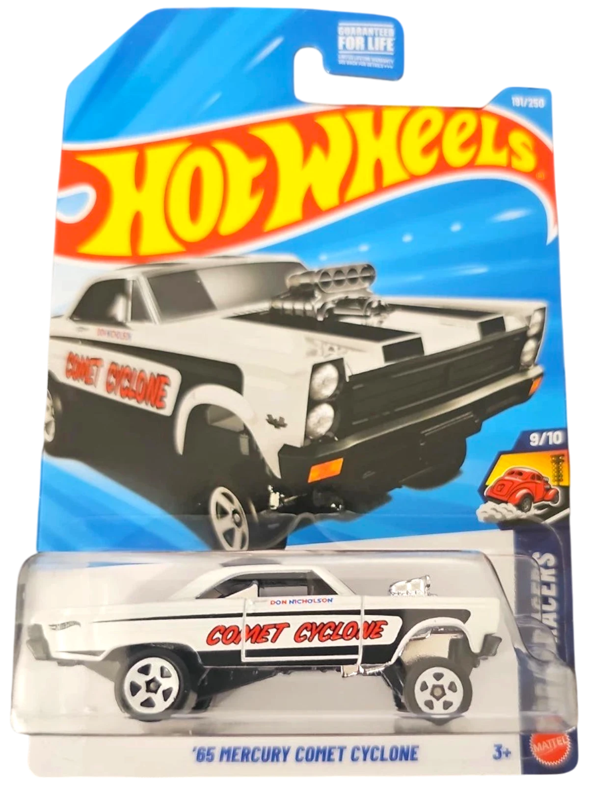 More Than Diecast 2026 Hot Wheels '65 Mercury Comet Cyclone white die-cast drag racer car in original blister packaging