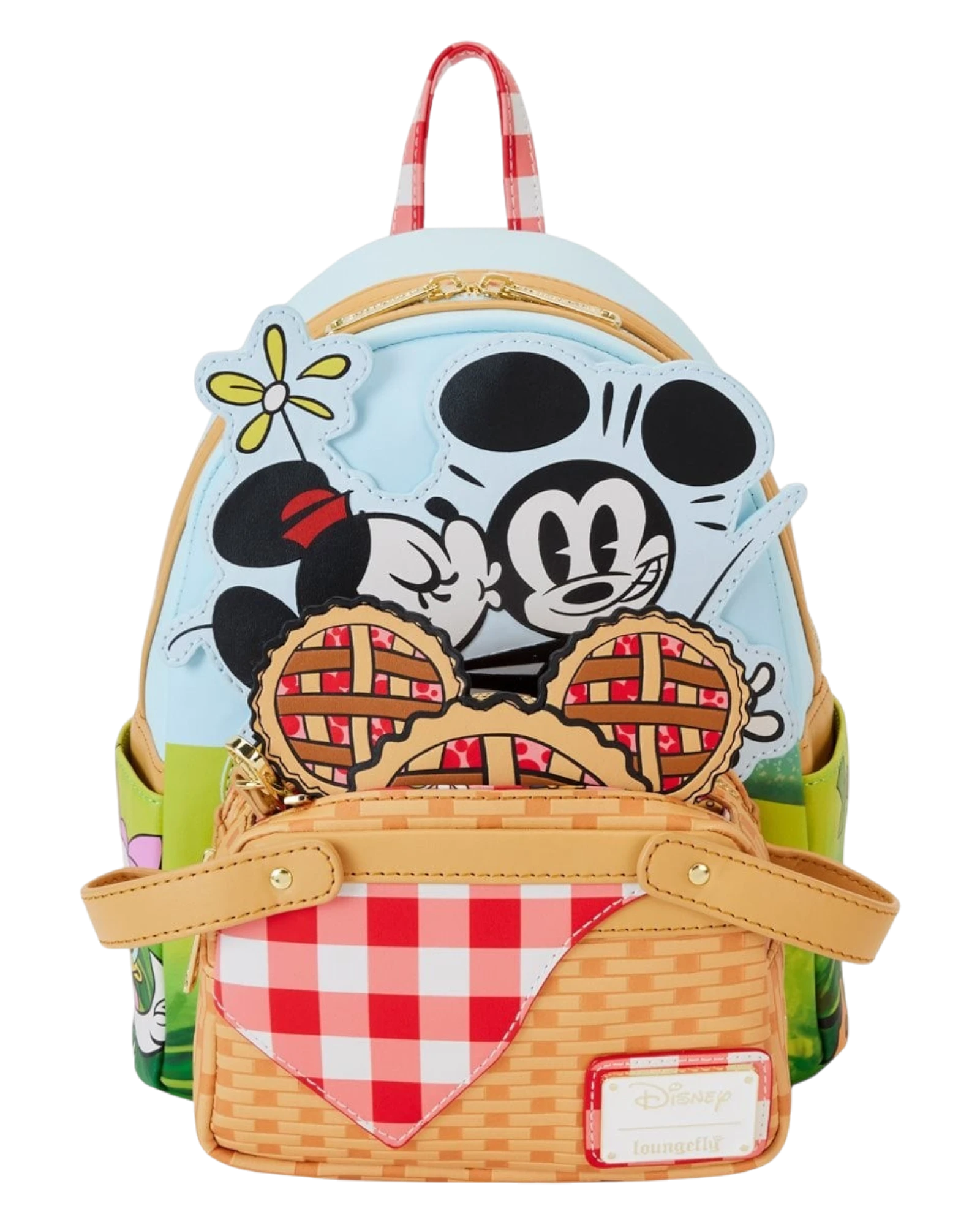 More Than Diecast Loungefly Mickey and Friends picnic mini-backpack with basket front and strawberry pie coin bag