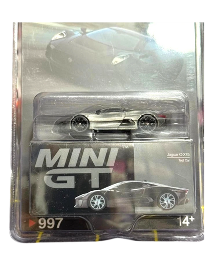 More Than Diecast Mini GT Jaguar C-X75 Test Car 1/64 scale diecast model in black with silver accents.