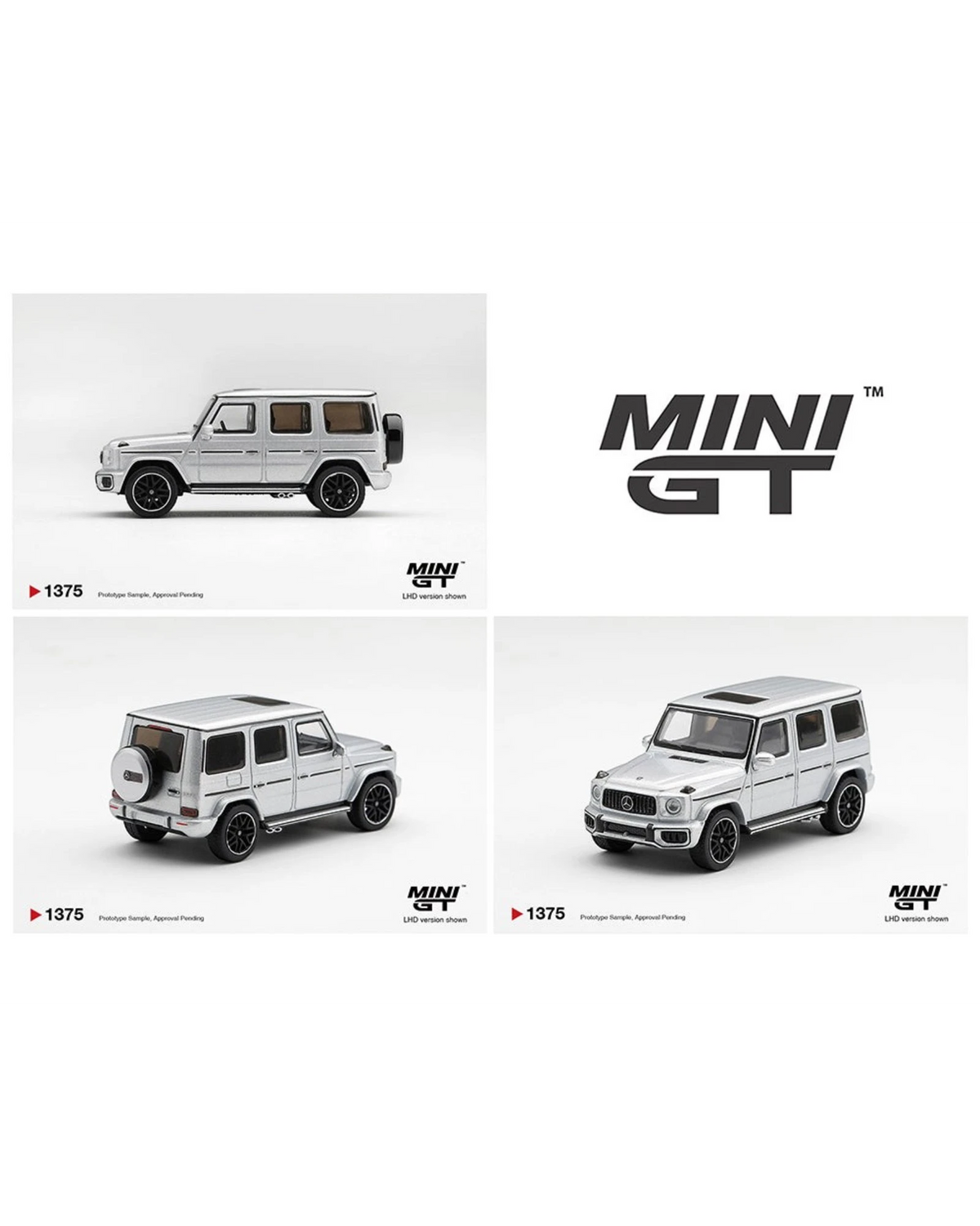 More Than Diecast Mini GT 1:64 scale silver metallic Mercedes-AMG G 63 diecast model car showing multiple angles.