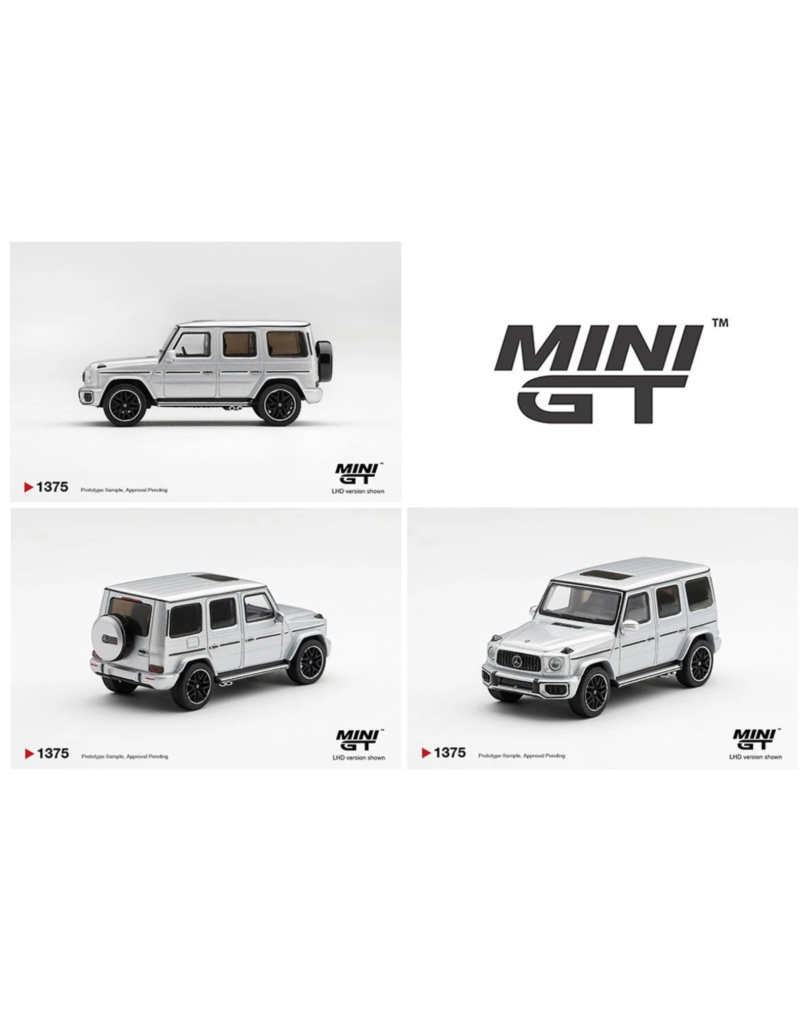 More Than Diecast Mini GT 1:64 scale silver metallic Mercedes-AMG G 63 diecast model car showing multiple angles.