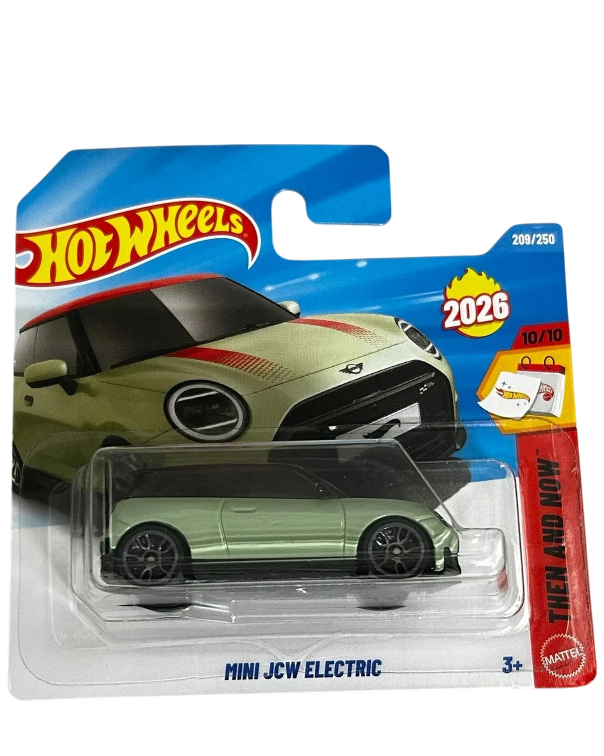 More Than Diecast Hot Wheels Mini JCW Electric 1:64 scale die-cast car in green on a 2026 short card blister pack.