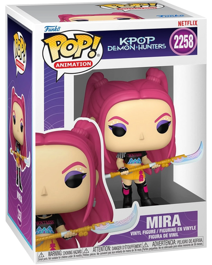 More Than Diecast KPop Demon Hunters Mira Funko Pop vinyl figure #2258 with pink hair and weapon in display box