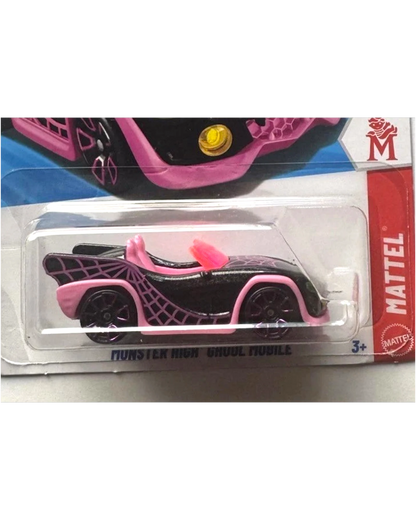 More Than Diecast Monster High Ghoul Mobile toy car, black with pink accents and spiderweb design.