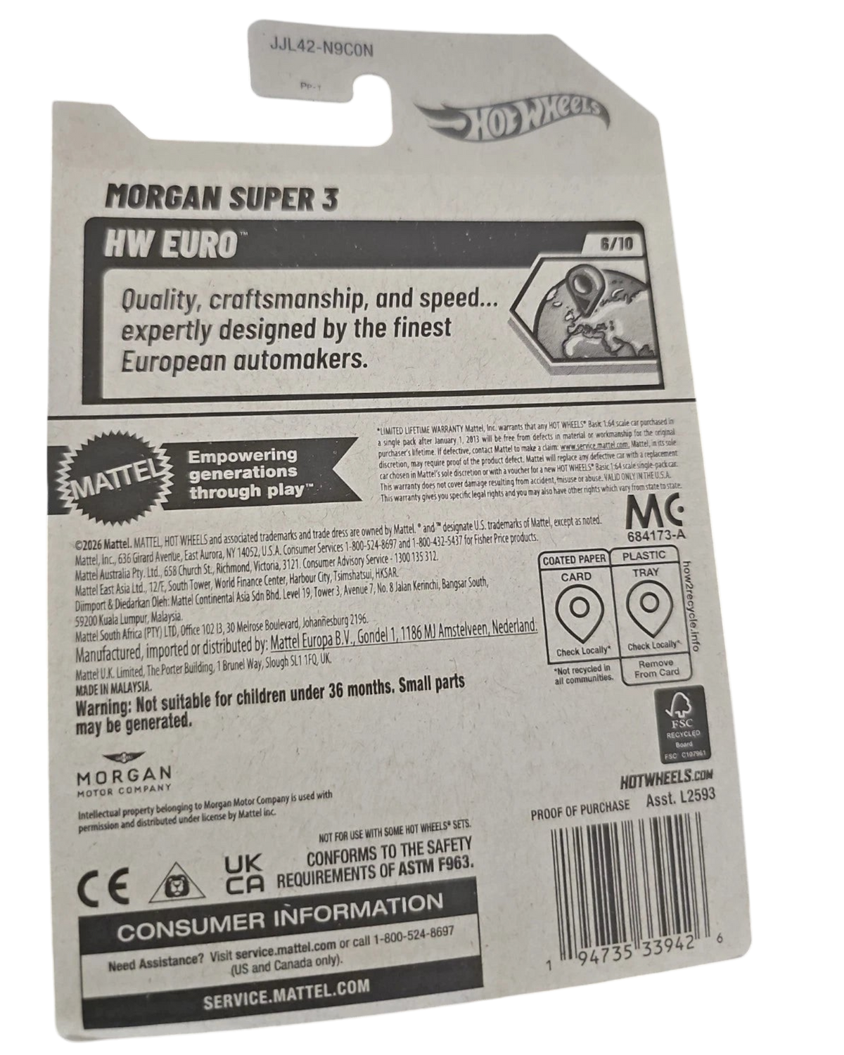 More Than Diecast Hot Wheels 2026 Morgan Super 3 yellow die-cast car packaging back view