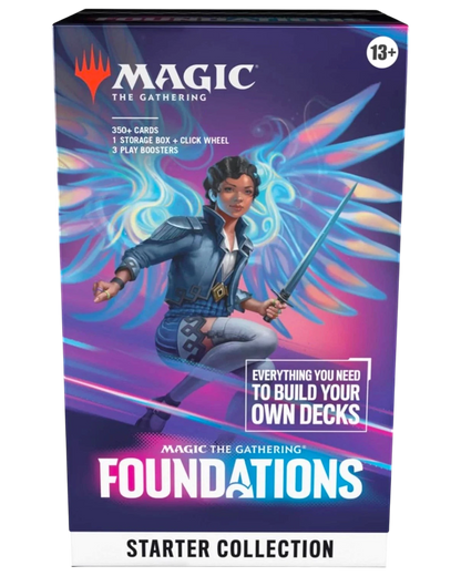 More Than Diecast Magic: The Gathering Foundations Starter Collection box featuring 387 cards and play boosters.