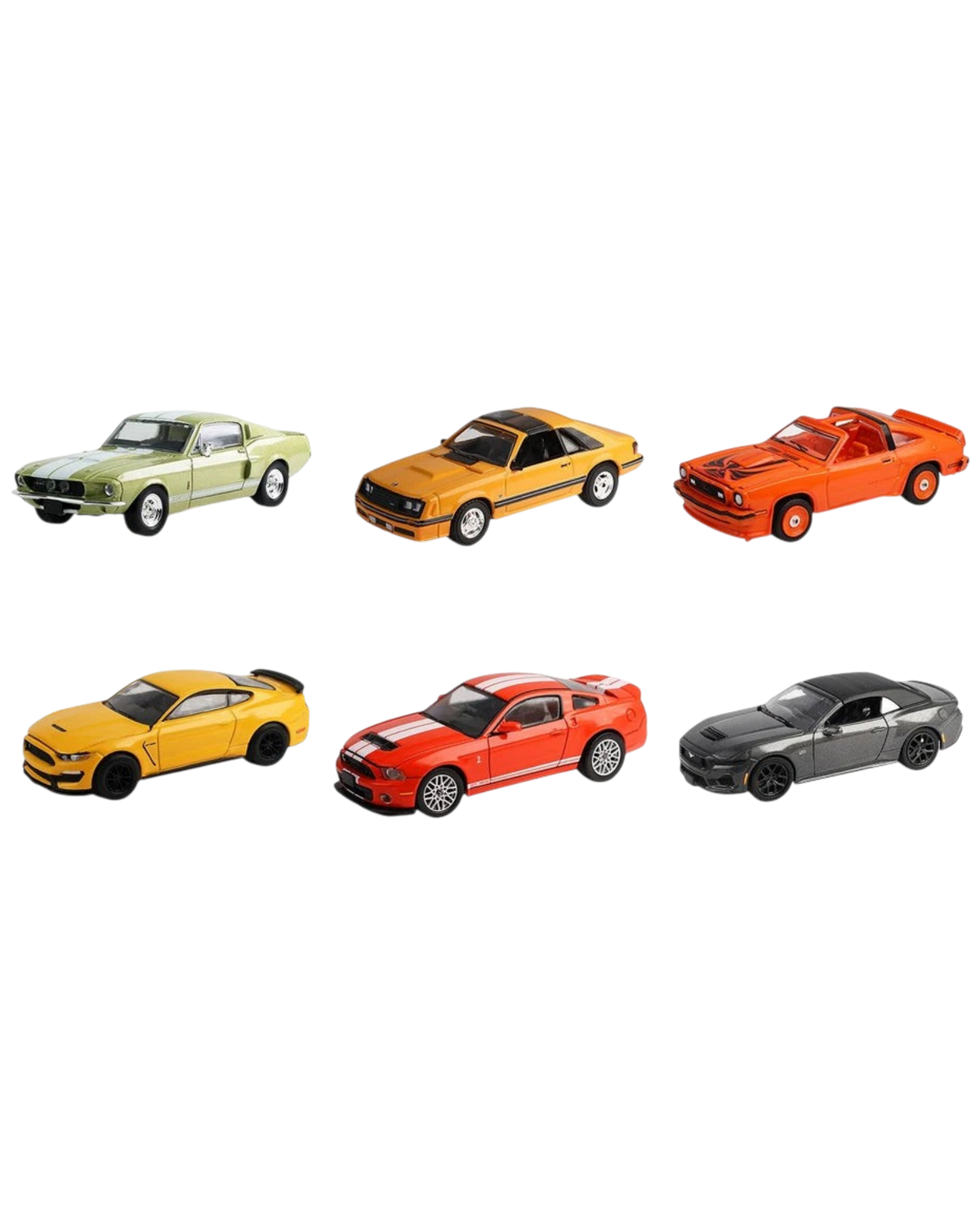 More Than Diecast GreenLight Mustang Stampede Series 2 set featuring six 1:64 scale Ford die-cast model cars.