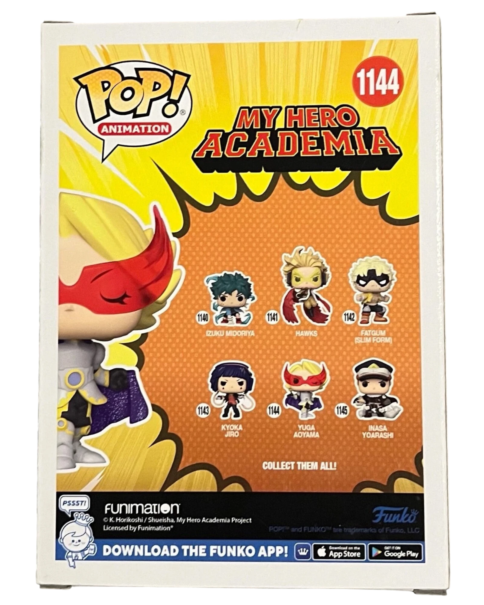 More Than Diecast My Hero Academia Funko Pop! Animation Yuga Aoyama #1144 vinyl figure box. Features Yuga Aoyama in his hero costume.