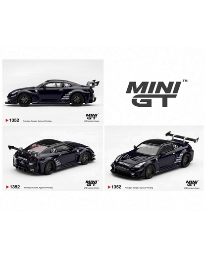More Than Diecast Mini GT 1:64 LB-Silhouette WORKS GT Nissan 35GT-RR Ver.2 INOZETEK Edition model car in dark blue