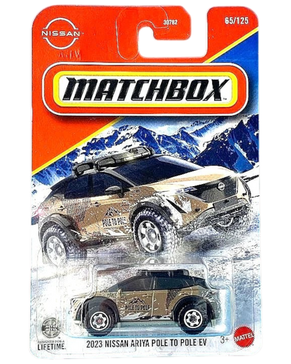 More Than Diecast Matchbox 2023 Nissan Ariya Pole to Pole EV in sunrise copper pearl on blister card packaging