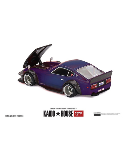 More Than Diecast 1:64 scale purple Nissan Fairlady Z Kaido Street V1 die-cast model with custom aero and livery.