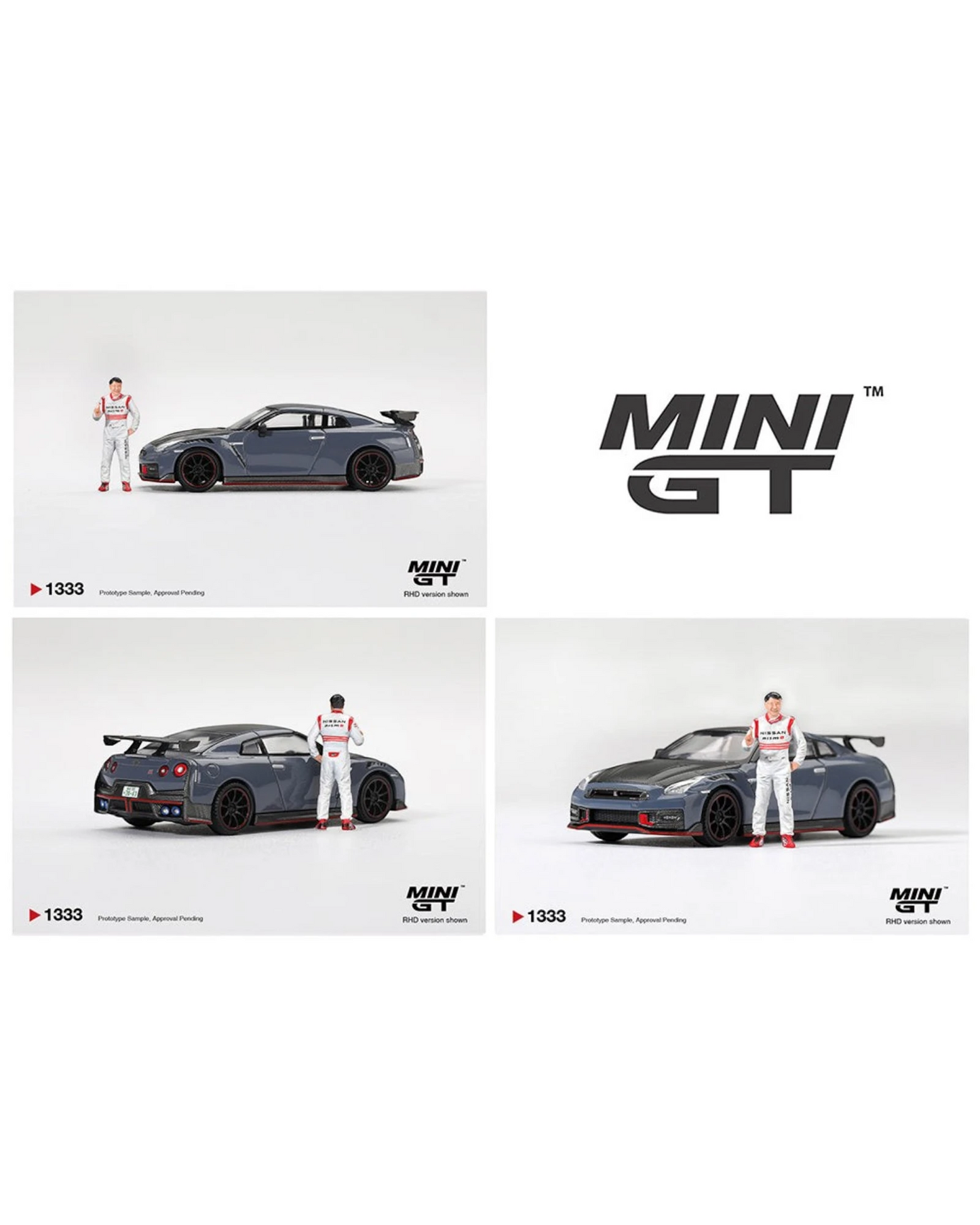 More Than Diecast Mini GT 1:64 Nissan GT-R Nismo 2024 Tsukuba record car with Tsugio Matsuda figure on white background