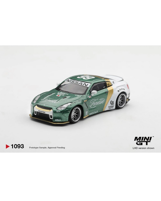More Than Diecast Mini GT 1:64 Nissan GT-R R35 LB-WORKS Type 1 in green and white Auto Finesse livery