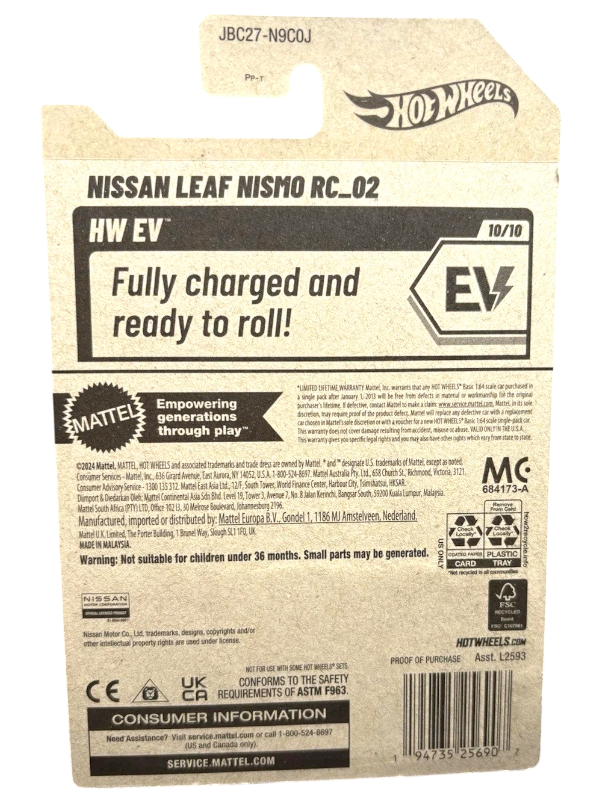 More Than Diecast Hot Wheels Nissan Leaf Nismo RC02 packaging back showing product details and collector information