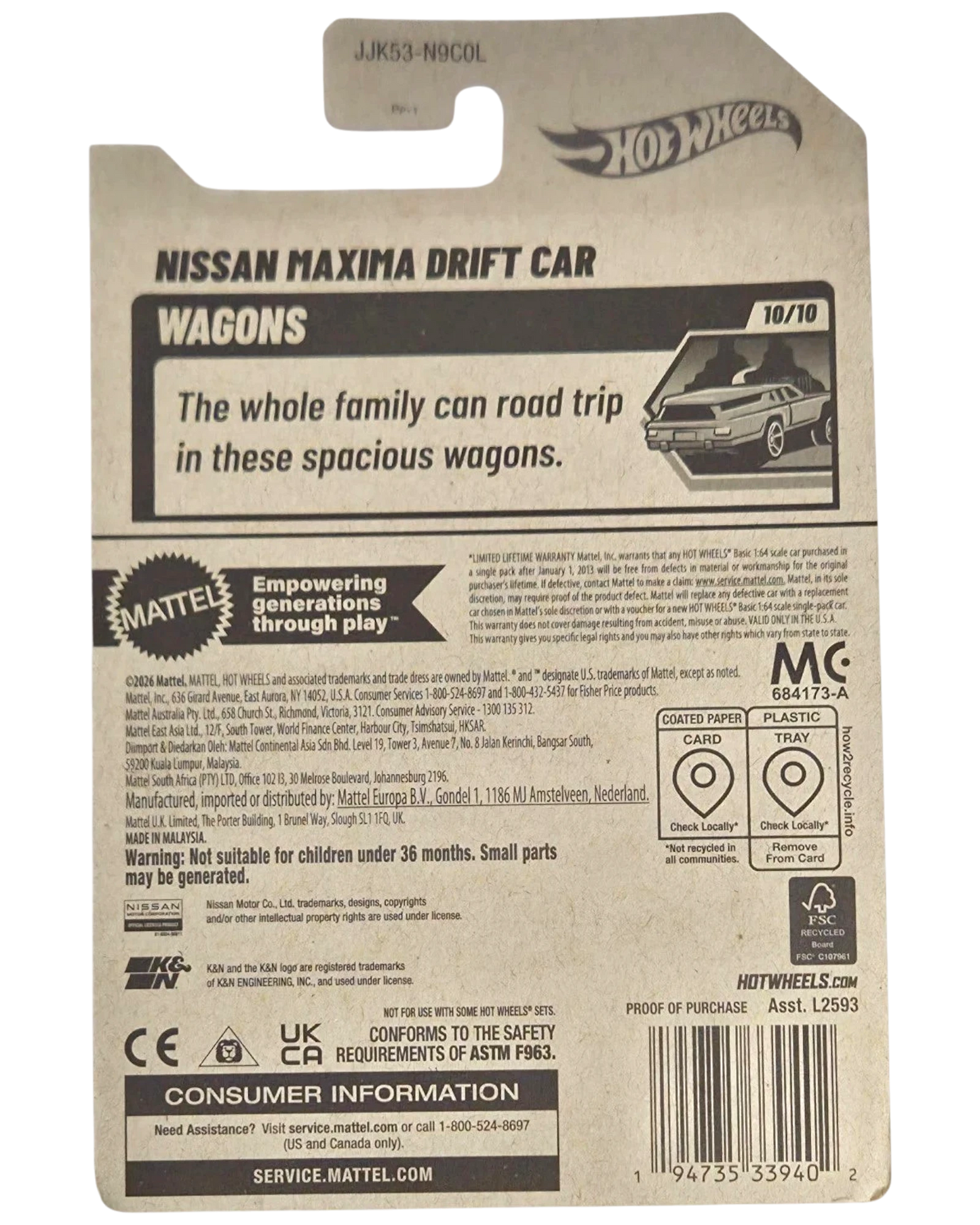 More Than Diecast Hot Wheels Nissan Maxima Drift Car packaging back showing product details and series information