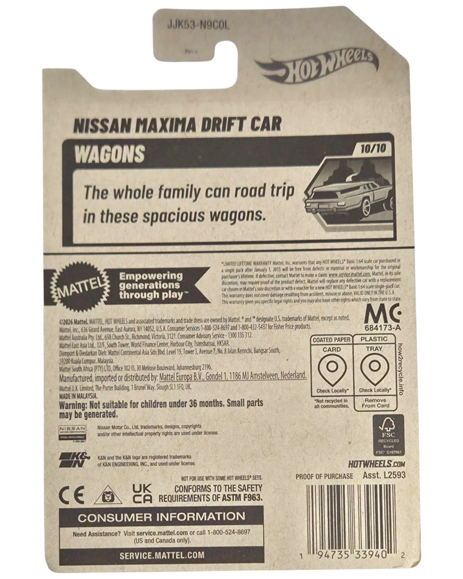 More Than Diecast Hot Wheels Nissan Maxima Drift Car packaging back showing product details and series information
