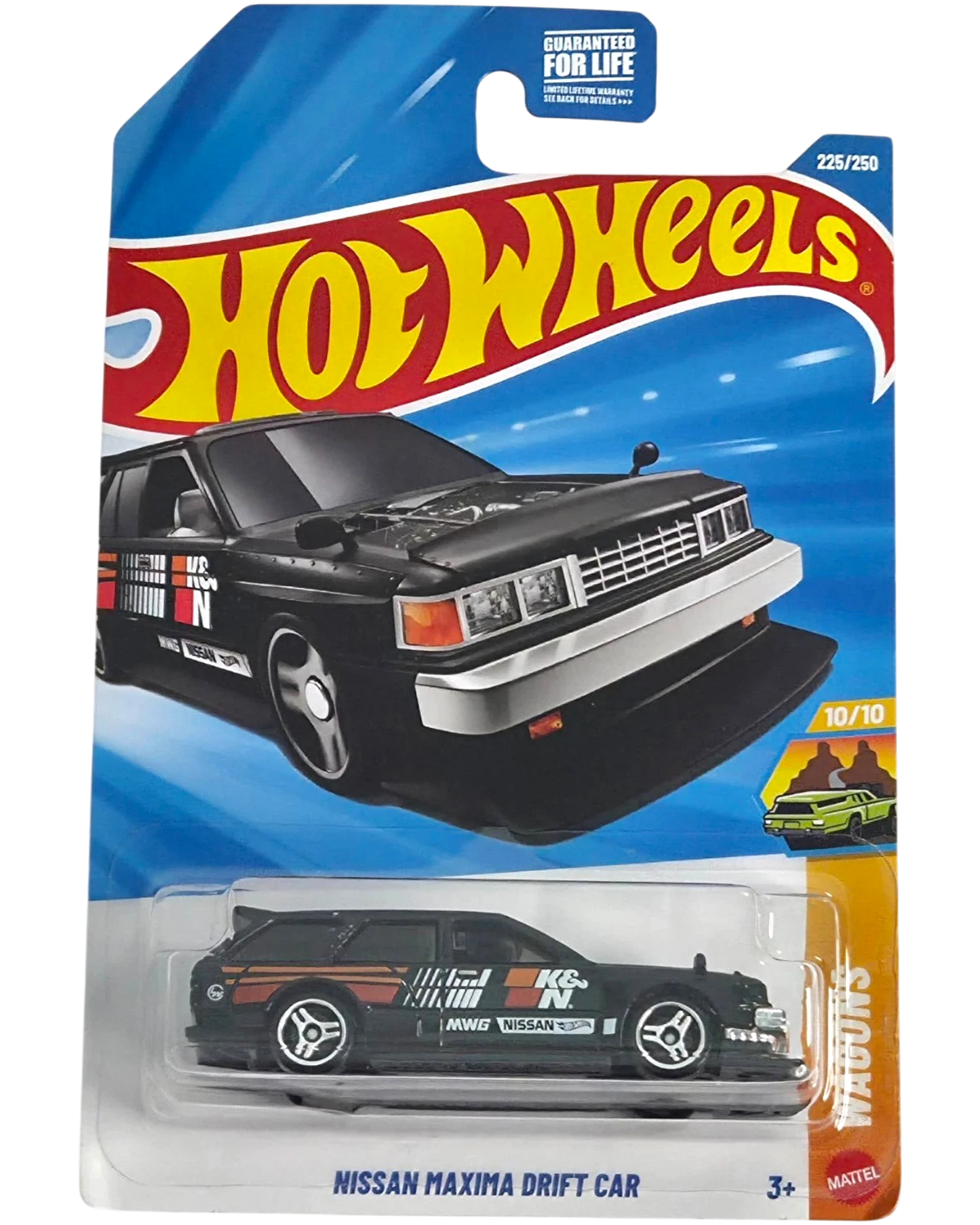 More Than Diecast Hot Wheels Nissan Maxima Drift Car in black, 1:64 scale die-cast wagon in original blister pack.