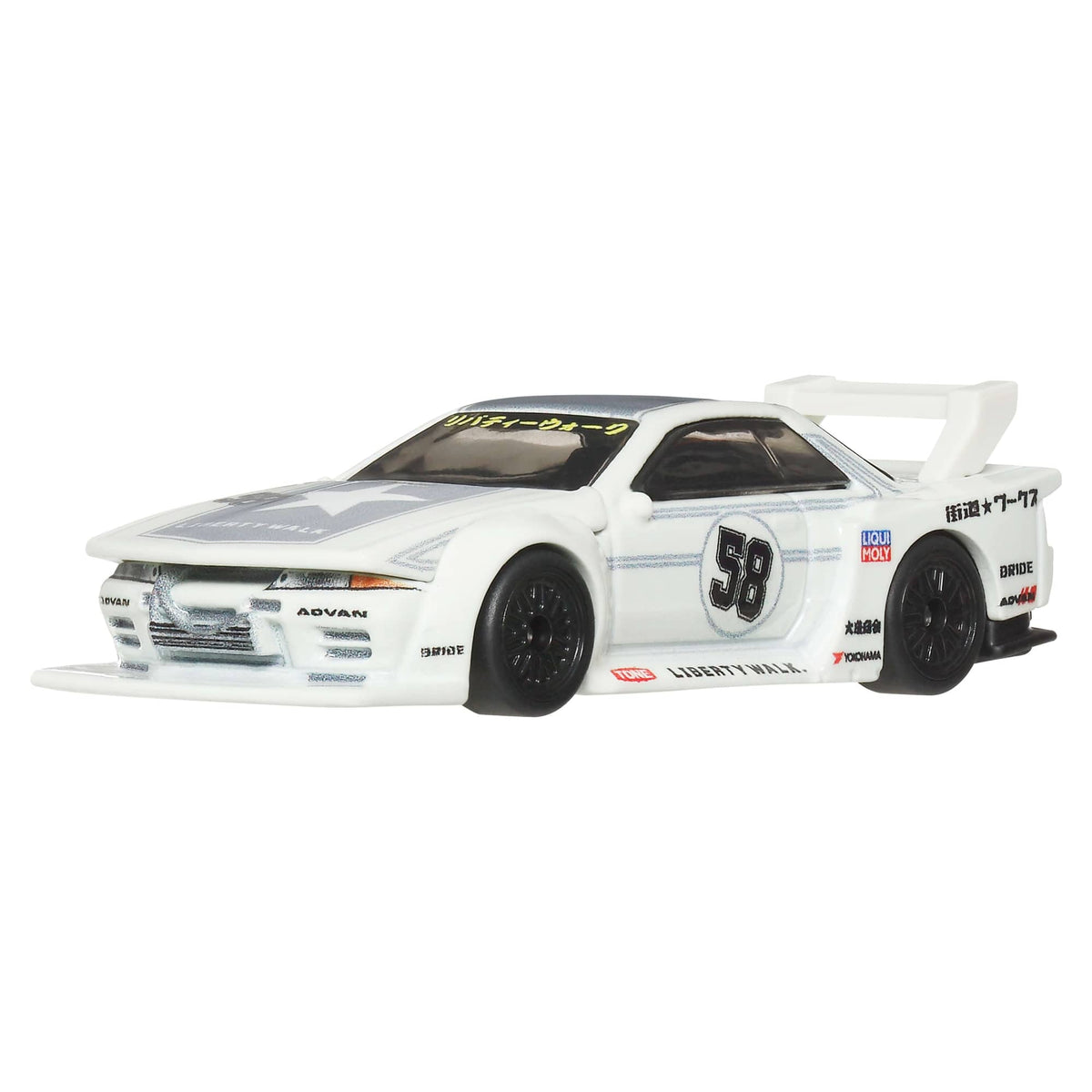 More Than Diecast Hot Wheels LB-Kaido Works Nissan R32 Skyline GT-R in white with racing decals and black wheels
