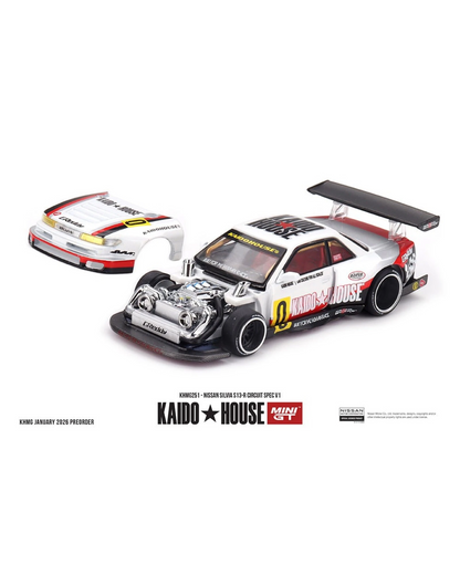 More Than Diecast Kaido House x Mini GT Nissan Silvia S13-R Circuit Spec V1 die-cast model with removable hood