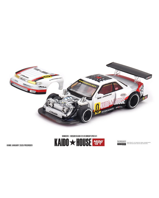 More Than Diecast Kaido House x Mini GT Nissan Silvia S13-R Circuit Spec V1 die-cast model with removable hood