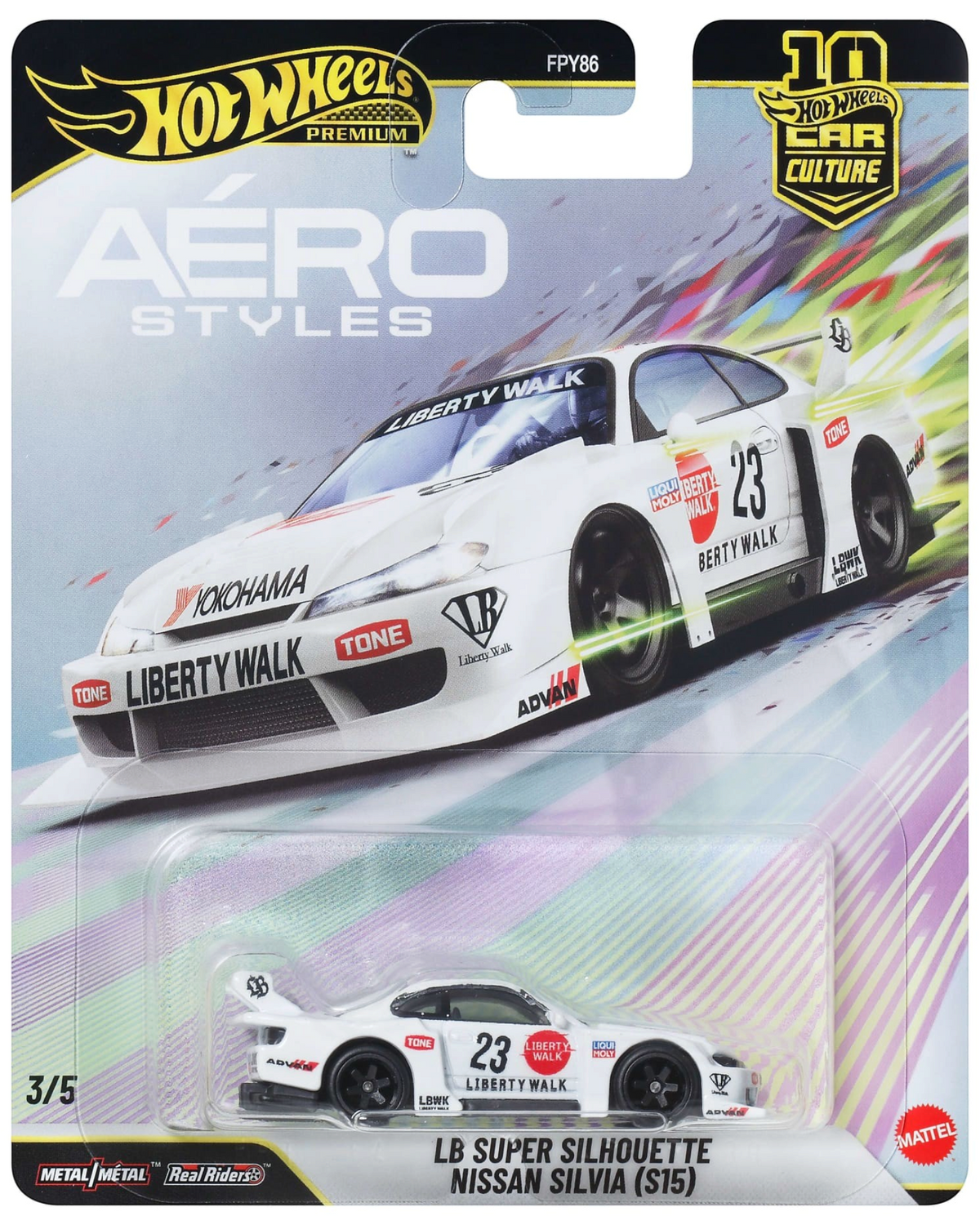 More Than Diecast Hot Wheels Premium LB Super Silhouette Nissan Silvia S15 die-cast car in white with racing decals