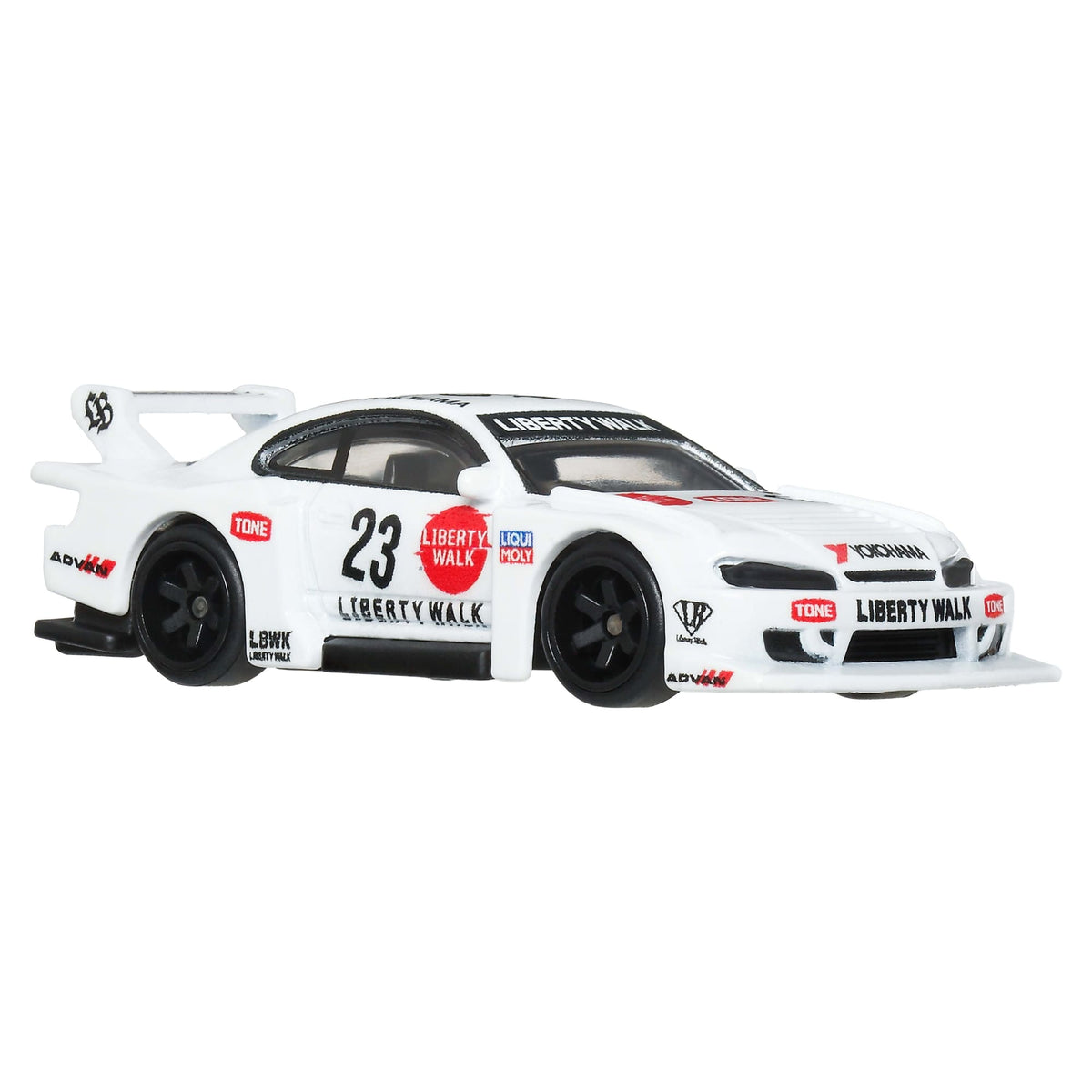More Than Diecast Hot Wheels LB Super Silhouette Nissan Silvia S15 in white with racing decals and black wheels
