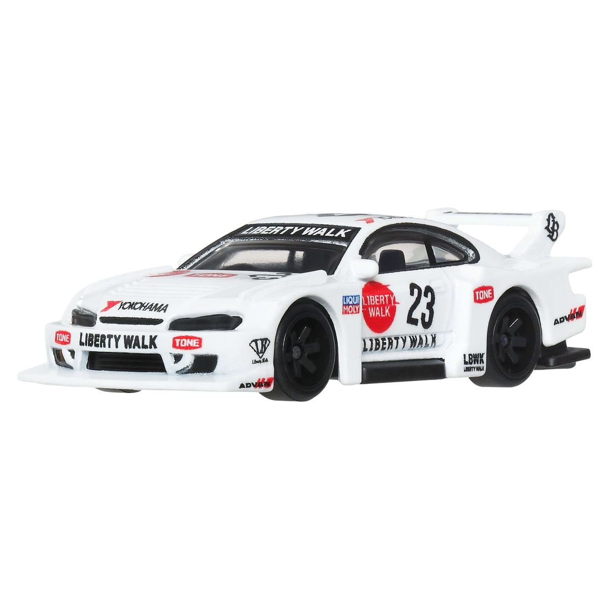 More Than Diecast Hot Wheels LB Super Silhouette Nissan Silvia S15 in white with racing decals and black wheels