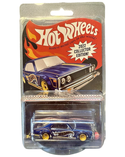 More Than Diecast 2022 Hot Wheels Collectors Edition blue Nissan Skyline C210 1:64 scale die-cast car in packaging