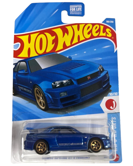 More Than Diecast Hot Wheels Nissan Skyline GT-R BNR34 blue die-cast car in original 2026 mainline blister packaging