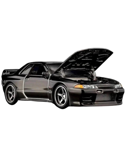 More Than Diecast 2026 Hot Wheels RLC Nissan Skyline GT-R R32 in black with an open hood showing engine detail