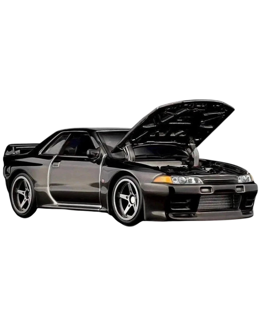 More Than Diecast 2026 Hot Wheels RLC Nissan Skyline GT-R R32 in black with an open hood showing engine detail