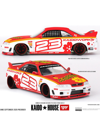 More Than Diecast Kaido House x Mini GT Nissan Skyline GT-R R33 stock car in white and red with number 23 livery