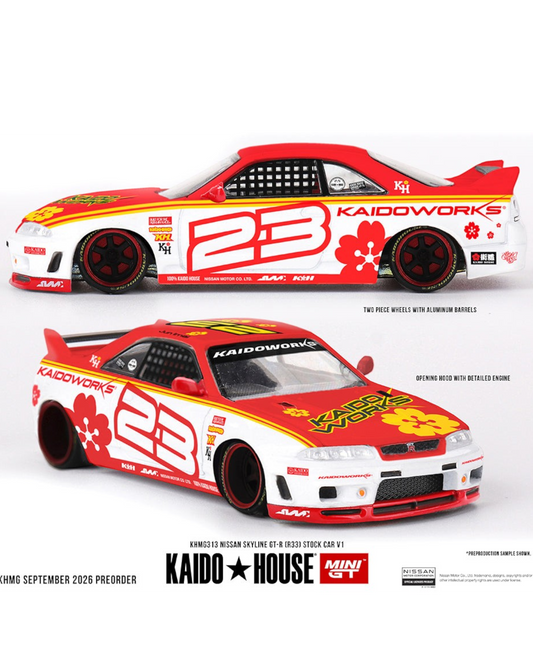 More Than Diecast Kaido House x Mini GT Nissan Skyline GT-R R33 stock car in white and red with number 23 livery